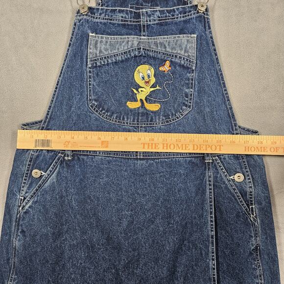 Vintage Looney Tunes Overalls Women Large Tweety Bird Blue Jean Skort Y2K 90s - Picture 9 of 12